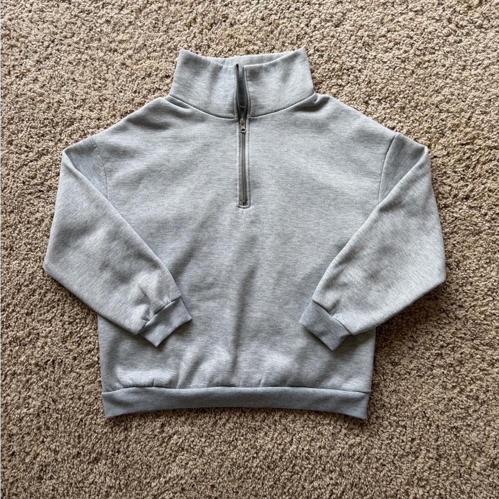 SHEIN Cozy Quarter-Zip Pullover Sweatshirt - Light Gray